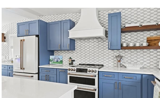Custom hood and open shelving